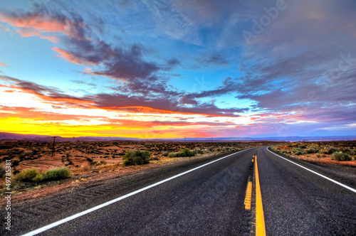 Foto-Kassettenrollo  - Roadview im Sonnenuntergang - USA (von TIMDAVIDCOLLECTION)