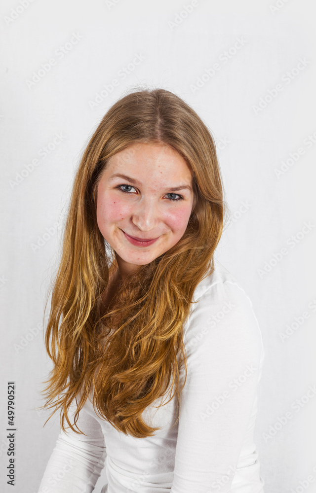 portrait of handsome beautiful young girl with long haires Stock Photo ...