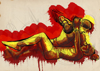 Wall Mural - Muay Thai (combat martial art from Thailand) - hand drawing