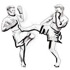 Poster - Muay Thai (combat martial art from Thailand) - hand drawing