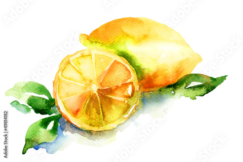 Naklejka nad blat kuchenny Watercolor illustration of Lemon