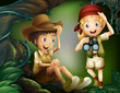 A jungle with a boy and a girl 