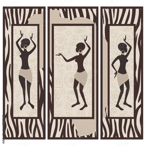 Fototapeta dla dzieci Vector illustration of dancing women Triptych.