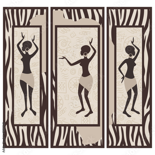 Naklejka na meble Vector illustration of dancing women Triptych.