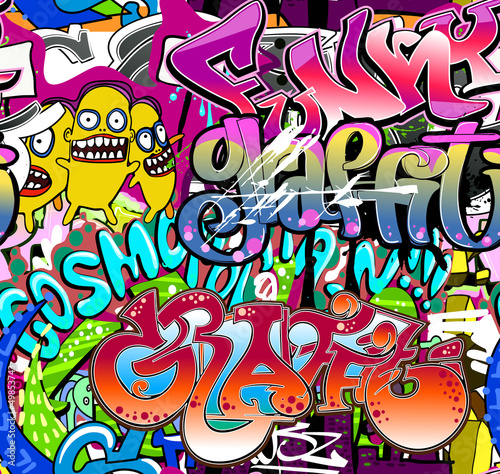 Plakat na zamówienie Graffiti wall. Urban art vector background. Seamless texture