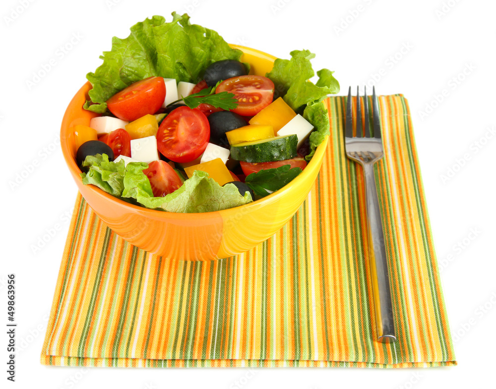 Tasty Greek salad isolated on white