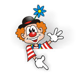 Clown pointing on board