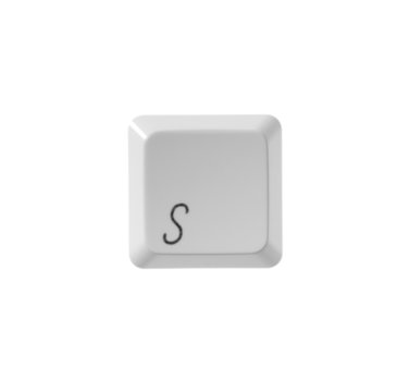 The letter S from a white computer keyboard