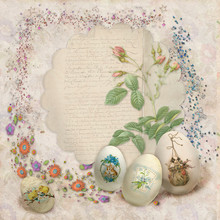 Easter Vintage Postcard With Beautiful Eggs And Space For Text