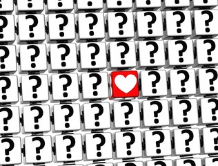 Poster - 3D Heart Sign inside question marks blocks