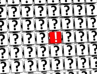 Poster - 3D Red Exclamation Mark inside question marks blocks