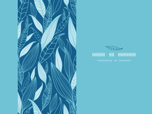 Vector Blue Bamboo Leaves Horizontal Seamless Pattern Background