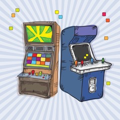 Plakat kreskówka retro zabawa maszyna sprzęt