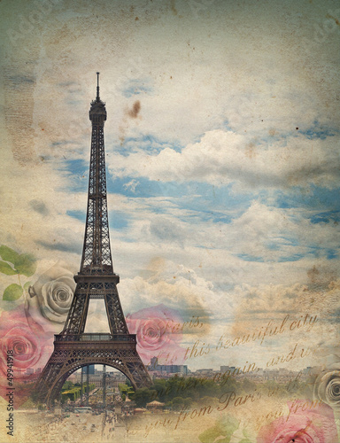 Fototapeta na wymiar Old card with Paris