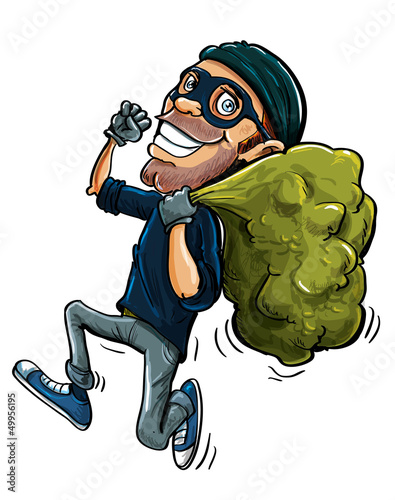 Fotografía Cartoon thief running with a bag of stolen goods