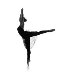 Black and white trace of a young and beautiful ballet dancer