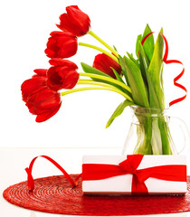 Sticker - Red tulips and present box