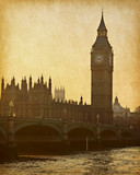 Fototapeta Big Ben - vintage paper. Buildings of Parliament with Big Ben tower