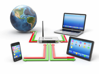 Fototapete - Concept of home network. Sync devices