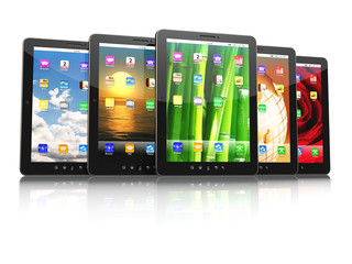 Poster - Group of digital tablet pc with different screen backgrounds