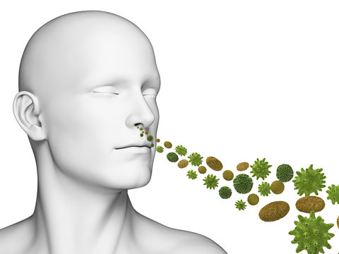 3d rendered illustration of a guy breathing pollen