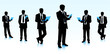 Silhouettes of businessmen with computers