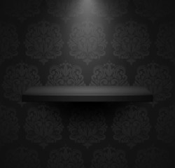 Dark empty isolated shelf on beautiful black luxury background.