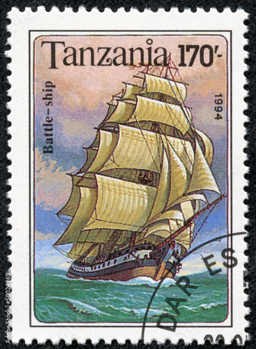 Fotografia stamp printed in Tanzania shows Battle Ship