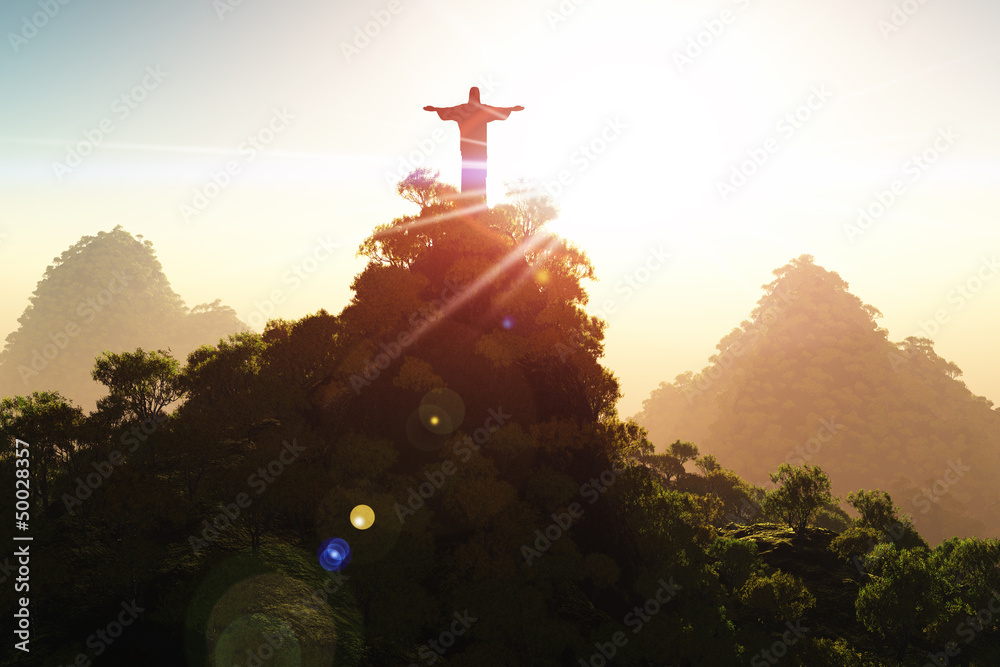 Corcovado Mountain in the Sunset 3D render - obrazy, fototapety, plakaty 
