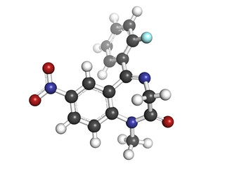 Poster - flunitrazepam benzodiazepine drug, molecular model