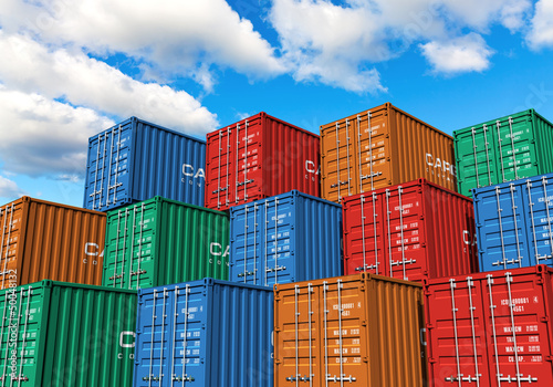 Fotomural Stacked cargo containers in port