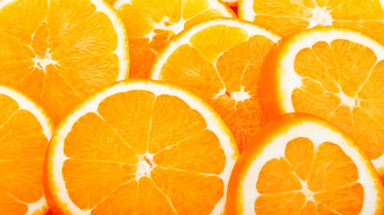 Wall Mural - Fresh oranges fruit background, food ingredient photo