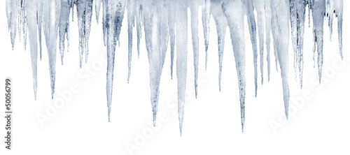 Fotografía number of natural icicles on a white background