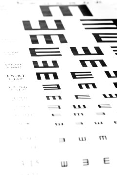 Eyesight test chart on white background close-up