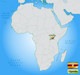  Übersichtskarte von Uganda mit Landesflagge