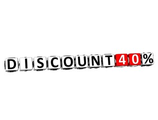 Sticker - 3D Discount 40% Button Click Here Block Text