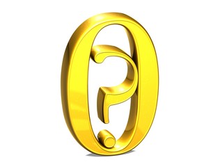 Poster - 3D Gold Question Mark In Zero on white background