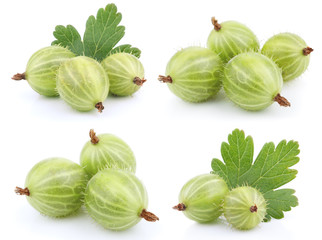 Wall Mural - Set of green gooseberry fruit isolated on white