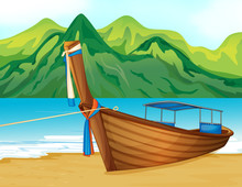 A Beach With A Wooden Ship