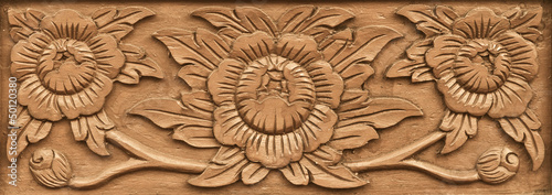 Naklejka nad blat kuchenny flower carved on wood