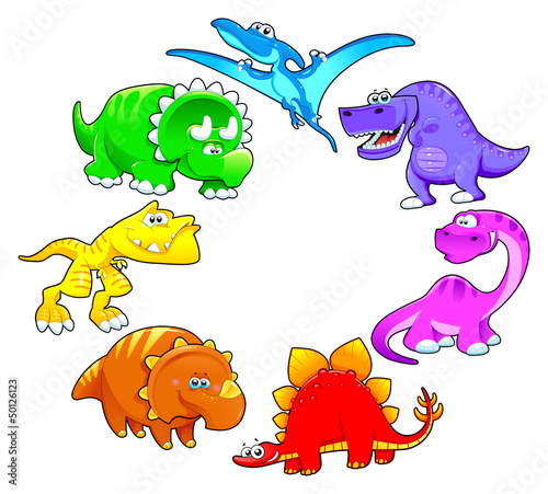 Obraz w ramie Dinosaurs rainbow.