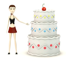 Canvas Print - 3d render of cartoon character with cake