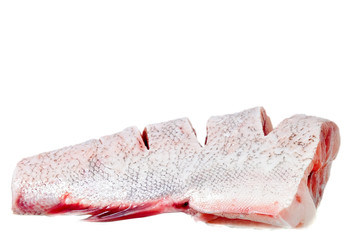 Slices of raw carp  on a white background.Isolated.