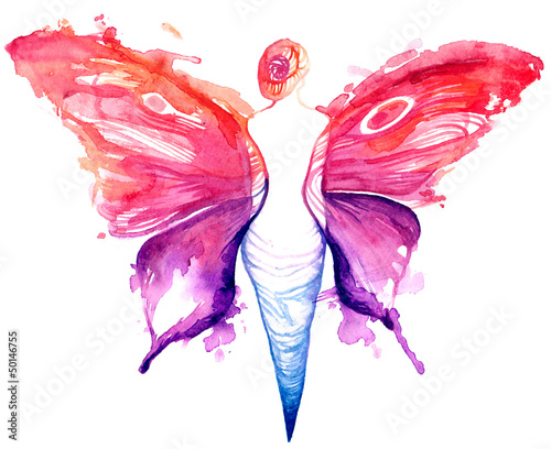 kobieta-z-rozowo-fioletowymi-skrzydlami-motyla-akwarela