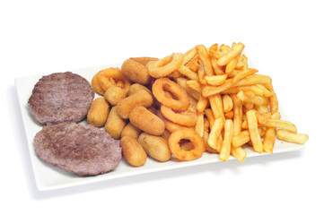 Poster - spanish combo platter with burgers, croquettes, calamares and fr