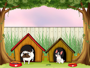 Sticker - Two pets inside the fence with wooden houses