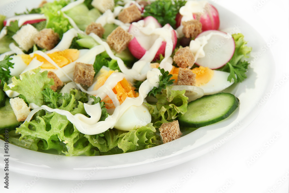 Fresh mixed salad with eggs, salad leaves and other vegetables,