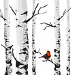 Bird of birches, vector drawing with editable elements.