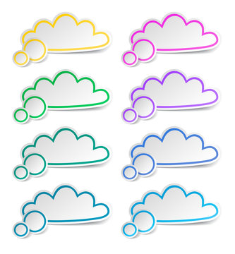 Set of cloud paper stickers, vector