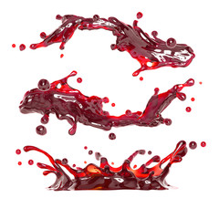 Poster - abstract 3d liquid splash of red wine or cherry juice